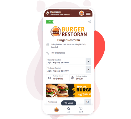 Burger Restoran Online Yemek Sipariş Sayfası Örneği