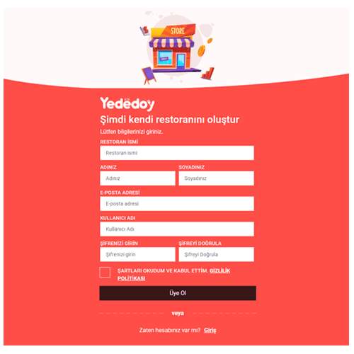 Yededoy Online Yemek Sipariş Sistemi Kaydı
