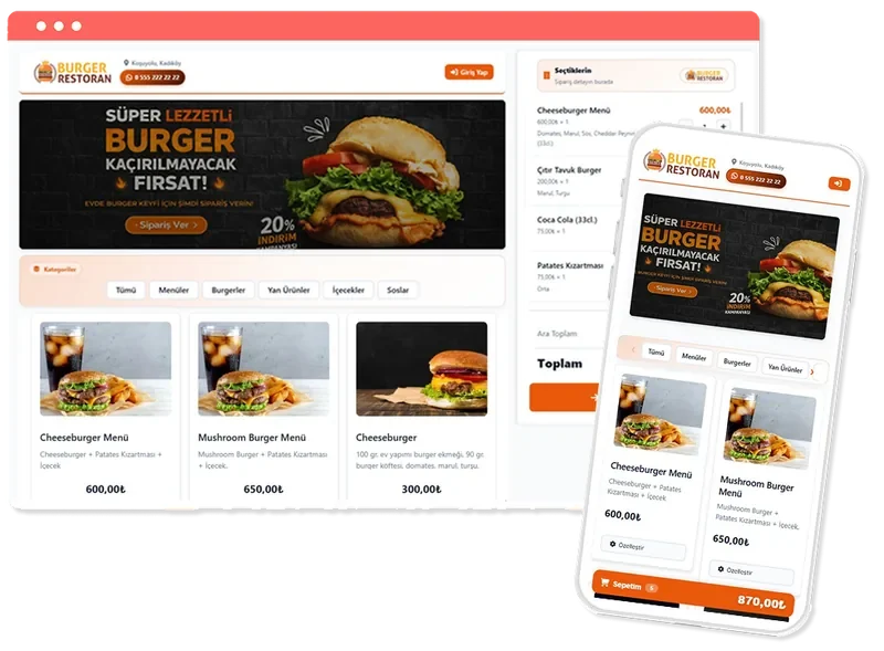Online sipariş sistemi ekranı