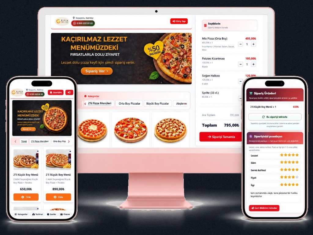 Pizza sipariş sitesi mobil ekranı