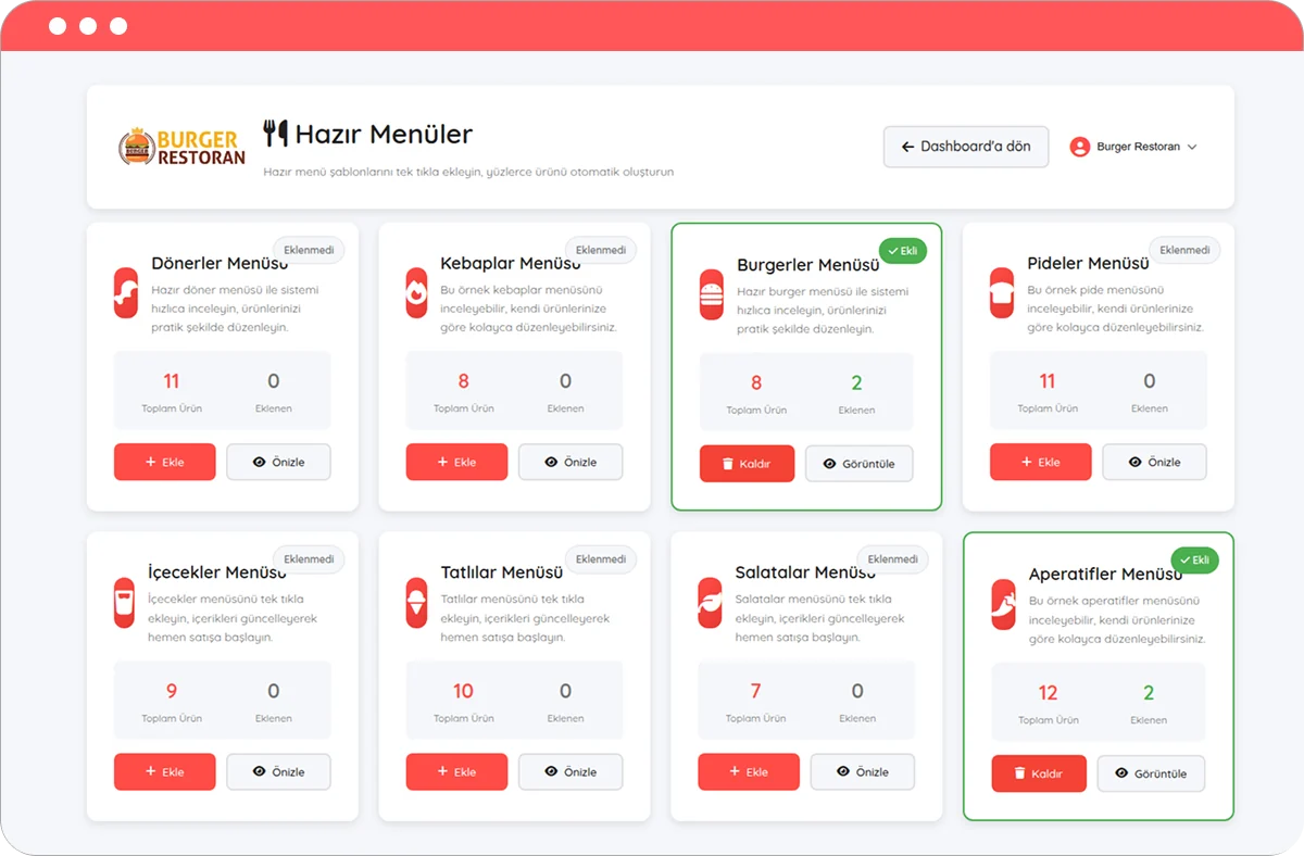 Online sipariş programı panel — Komisyonsuz