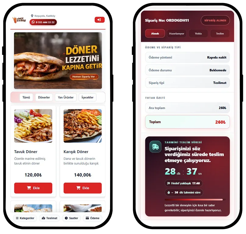 Online sipariş sistemi ekranı