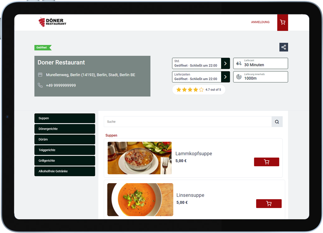 Doner Restaurant Tablet