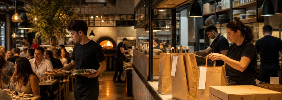 Dine-in service and takeaway packing in the same venue