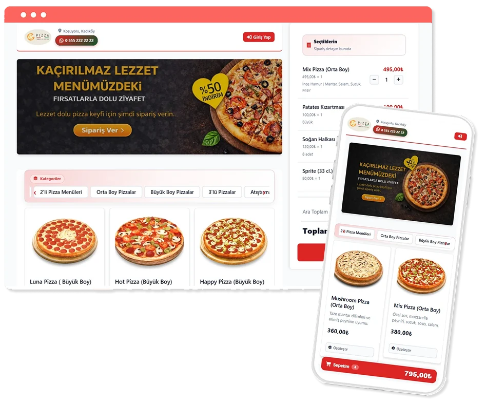Online sipariş sistemi ekranı