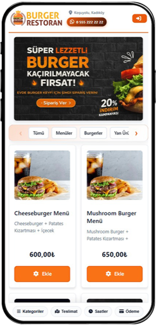 Online sipariş sistemi ekranı