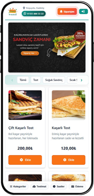 Online sipariş sistemi ekranı