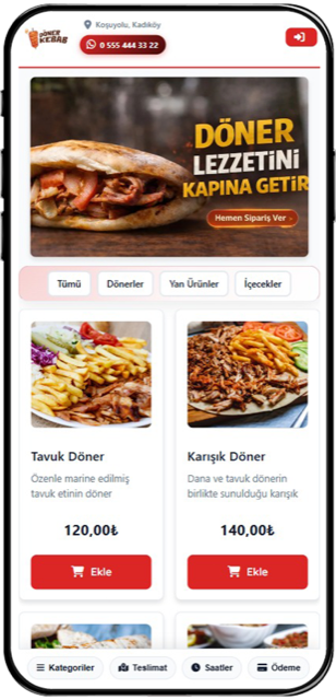 Online sipariş sistemi ekranı