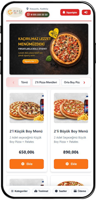 Online sipariş sistemi ekranı