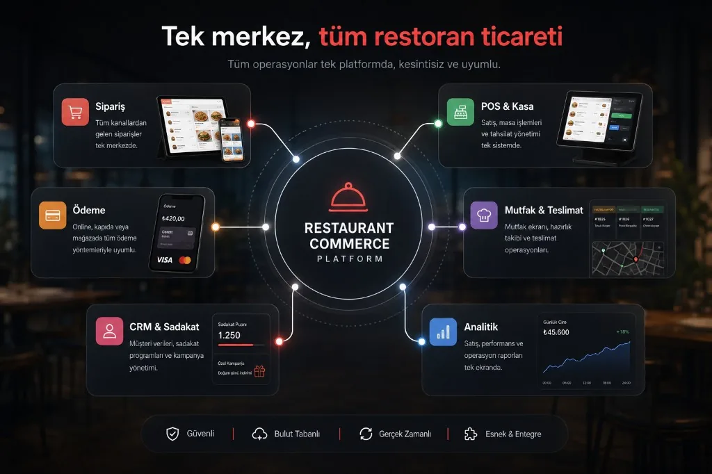 Eine Zentrale für den gesamten Restaurant-Handel — Bestellung, Zahlung, POS, Küche, CRM und Analytics