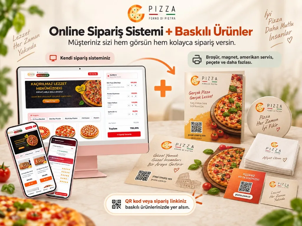 Online sipariş sistemi ve baskılı ürünler — QR kod ile sipariş